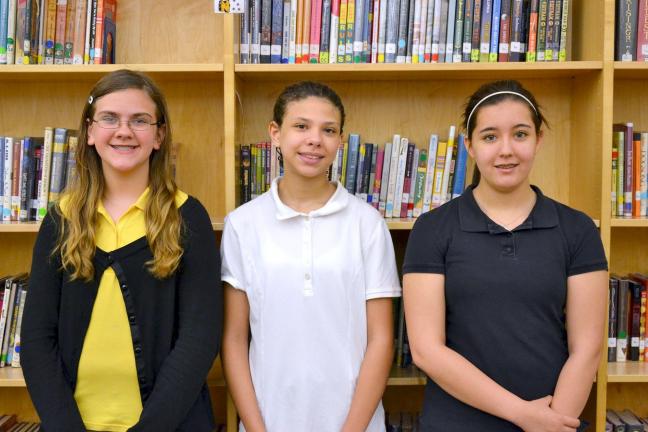 SHERI RYAN/SPECIAL TO THE TIMES NEWS February Students of the month, from left, Jessica Markovich, grade six; Ayana Haluska, grade seven; and Lena Nalesnik, grade eight.