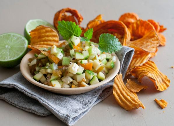 This June 30, 2014 photo shows cheesy zucchini salsa in Concord, N.H. (AP Photo/Matthew Mead)
