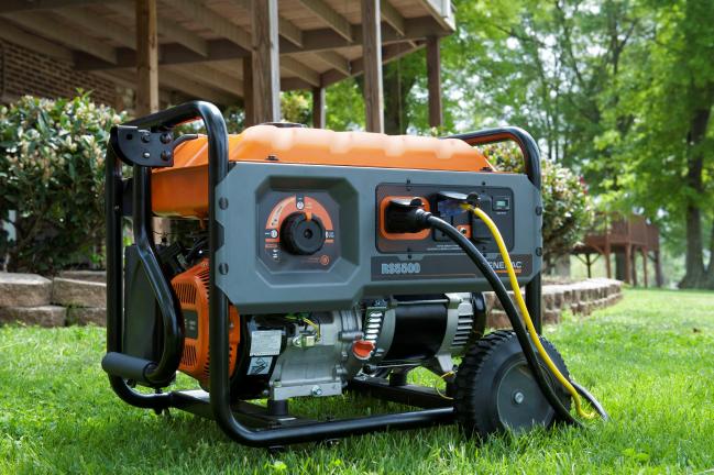 This undated photo provided by Generac shows a portable generator available for homeowners. Portables are powered by gasoline and need to be manually started. Although built-ins are more expensive and require professional installation, they turn on…