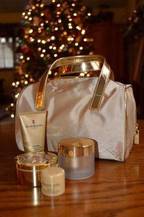 @Caption Stand Alone:Need a lift? Elizabeth Arden has created holiday gift sets for beauty buffs on your shopping list.  This set includes collagen-boosting Ceramide products in a gold keepsake bag.  Items designed to smooth and lift skin, as well…