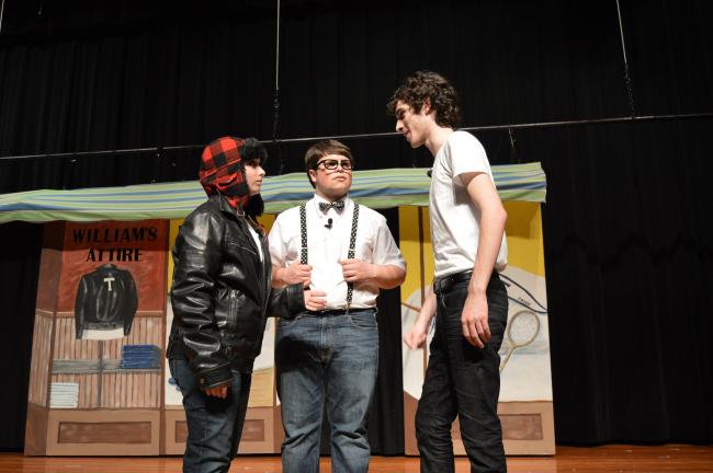 LISA PRICE/TIMES NEWS From left, Tamaqua students Alysa Schappell, George Hegedus and Andrew Delpais perform during a dress rehearsal for "All Shook Up."