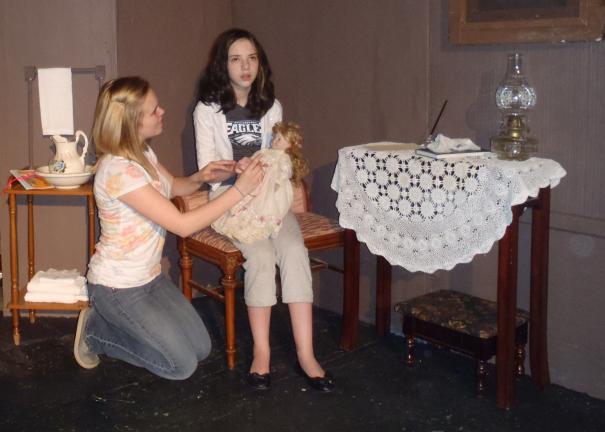 SPECIAL TO THE TIMES NEWS Stephanie Mau as Annie Sullivan, left, practices a scene with Lily McDonald as Helen Keller.