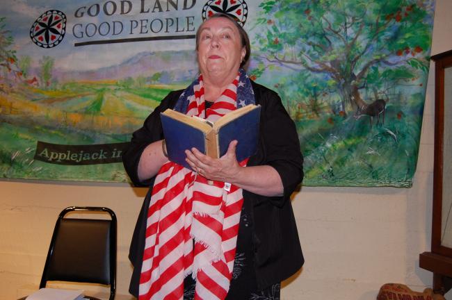 ELSA KERSCHNER/TIMES NEWS Christine Emmert speaks about the fight for women's right to vote at the Albany Township Historical Society.