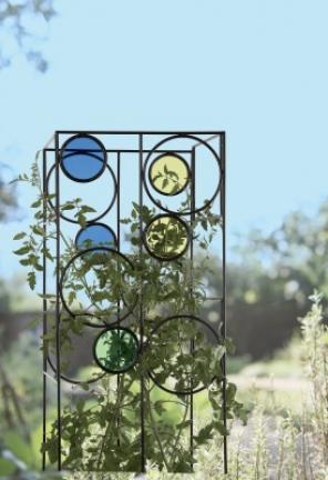 The Kaleidoscope Tomato Cage provides a sturdy support for tomato plants while adding color to the landscape. PHOTO COURTESY GARDENER'S SUPPLY COMPANY