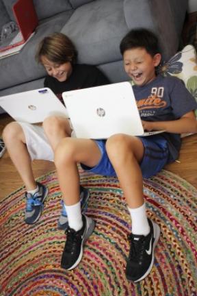 This 2016 photo provided by Writopia Lab shows Harry Tarses, left, and Simon Lee taking part in a Writopia Lab in Los Angeles. Writopia's mission is to use creative writing to foster "joy, literacy, and critical thinking in children and teens of all…