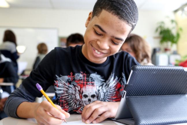 In this 2016 photo provided by Telling Room, a middle school student takes part in a writing residency in South Portland, Maine. Whether you're writing an email or a novel, it's vital these days to understand the craft of telling a story and telling…
