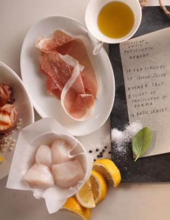 Ingredients for citrus-marinated scallop and prosciutto kebabs. This dish puts scallops at the center of a skewer's worth of very tasty kebabs. It requires no more than 15 minutes hands-on time and 40 minutes total from start to finish. JAMES OGLE…