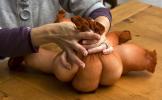 Pumpkins and other spooky crafts, made from old pantyhose, are an easy and fun project for your kids this Halloween season. Stuffed pantyhose legs are gathered up to form a plump pumpkin. (AP Photo/Larry Crowe)