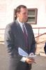 JOE PLASKO/TIMES NEWS Schuylkill County Assistant District Attorney Bill Reiley, the prosecutor for the county's drug sweep operation, speaks with the media following the sweep's raid in Tamaqua Wednesday morning.
