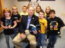 CAROL ZICKLER/SPECIAL TO THE TIMES NEWS William Gardiner is with third graders Elizabeth Walton, Emma Smith, Kyle Rusnak, Kaitlyn Harris, Emily Devonshire, Jordan Bamford, and Cody Collevechio. Missing from photo are Francis X. Koomar and PVES…