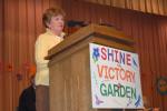 CHRIS PARKER/TIMES NEWS Mary Edith Rhoades, wife of the late state Sen. James J. Rhoades, speaks at the 10th Annual Lights On Afterschool program held at Panther Valley High School Thursday. Rhoades is continuing the support given the program by her…