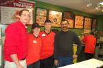 TERRY AHNER/TIMES NEWS Employees at the recently opened Quiznos at 577 Delaware Avenue in Palmerton include (l-r) Chris Darienzo, representative, Cassie Borrell, manager, Faye Techentin, co-manager, and Nilesh Patel, Sunoco gas station store manager.