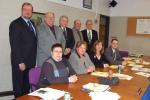 TERRY AHNER/TIMES NEWS School directors sworn in during Northern Lehigh School Board's reorganizational meeting on Monday include (front row, l-r) Donna Kulp, Lori Geronikos, Lauren Ganser, vice president, Gregory Williams (back row, l-r) Mathias…