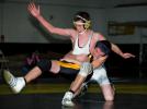 Panther Valley's Kory Lopata (left) and Tamaqua's Kyle Boyer battle at 125 pounds. Lopata pulled out a 13-11 decision.