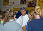 steve shinko/special to the times news Joe DeAngelo, Marian's new varsity head softball coach, discusses defensive strategy with his team during a recent indoor practice session.