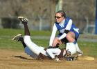 steve shinko/special to the times news Palmerton's Sierra Miller applies the tag as Catasauqua's Paige Kogelman gets picked-off at first base to end the game Wednesday afternoon in Palmerton.