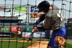 MIKE FEIFEL/TIMES NEWS Lehigh Valley IronPigs player Rich Thompson takes a swing during batting practice on Monday at Coca-Cola Park. The IronPigs host the Reading Phils tonight in an exhibition game.