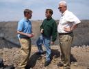 ANDREW LEIBENGUTH/SPECIAL TO THE TIMES NEWS Sen. Dave Argall, left, and Rep. Jerry Knowles, right, listen to Dan Blaschak, vice president of Blaschak Coal Corp., as he discusses future anthracite mining topics, during the anthracite tour at the…