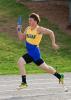 STEVE SHINKO/Special to THE TIMES NEWS Marian's Dylan Quirk runs the last leg of the boys' 400m relay against Shenandoah during Tuesday's track meet at Marian.