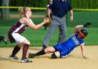 BOB FORD/TIMES NEWS Pleasant Valley's Kasey Meckes slides into second base safely as Lehighton's Kaitlin Green takes the throw. The Bears won, 7-1.