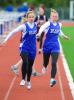bob ford/times news Pleasant Valley's Brittany Dunay hands the baton to teammate Althea Ross during the 3200 meter relay.