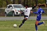 MIKE FEIFEL/TIMES NEWS Brianna Riddick of Northern Lehigh takes a shot on goal as Palmerton's Jill Farkas moves in to defend.