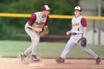 BOB FORD/TIMES NEWS Lehighton shortstop Kyle Hunter steps on second base and prepares to throw to first to complete a double play in Tuesday's District 11 playoff game against Pottsville. Indian second baseman Matt Schaeffer (4) is also part of the…
