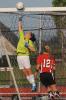 nancy scholz/special to the times news Pleasant Valley goalie Jackie Guiliano leaps high to punch a Parkland shot ball off the crossbar. The Trojans' Emily Schneider (12) moves in for a rebound.