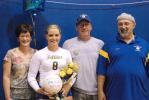 @Caption Stand Alone:Krajcirik gets 1,000th assist Marian's Rachel Krajcirik recently recorded the 1,000th assist of her varsity volleyball career. Krajcirik, second from left, surpassed the milestone in a victory over Shenandoah. Pictured with the…