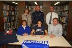 JOE PLASKO/TIMES NEWS Amy Zehner (seated, center), a senior at Tamaqua Area High School, will continue her basketball and academic careers at Bucknell University next year. Seated with Amy are her parents, Judy and Mel Zehner. Standing from left are…
