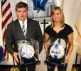 @Caption Stand Alone:Raider soccer award winners Two encased and signed soccer balls were presented at the recent Tamaqua Lady Raider banquet. The ball were given to senior Allsion Updike (right) for being the school's career scoring leader (88…