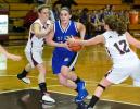 bob ford/times news Pleasant Valley's Meghan Hardy (right) drives to the basket. Jordyn Homyak is the Lehighton defender.