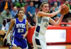 BOB FORD /TIMES NEWS Northern Lehigh's Aimee Oertner (33) looks for a teammate as Mid Valley's Alyssa Miraglia (23) looks on. Mid Valley defeated the Lady Bulldogs 46-41 in the PIAA Class AA Girls second round playoff game on Tuesday at Hazleton…