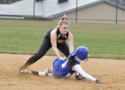ron gower/times news Northwestern second baseman Blaise Barron puts the tag on Palmerton's Emily Knauss.
