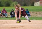 bob ford/times news Lehighton's Ashley Sensinger scoops up the ball at third base during Friday's game against Stroudsburg.