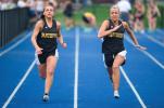 BOB FORD/TIMES NEWS Panther Valley's Olivia Markovich (right) and Rylie Krapf head for the finish line in the 100-meter dash. Markovich finished second and Krapf third.