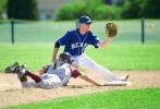 bob ford/times news Pleasant Valley shortstop Drew Borger (right) awaits the throw at second base as Lehighton courtesy runner Parker David dives back safely.