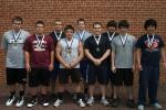 The gold medal winners in the 16-18 year old division at the Blue Bomber Football Invitational Weightlifting Competition include, from left, Gavin Sonntag (Salisbury), Zach Breiner (Lehighton), Pete Conforti (Tamaqua), Austin Forte (Mahanoy Area),…