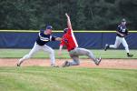 RON GOWER/TIMES NEWS Tamaqua shortstop Toby Rosen puts tag on North Schuylkill base runner who tried to get back to second base during Schuylkill/Berks Legion Baseball action yesterday.