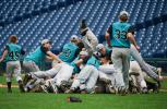 bob ford/times news Lehigh Valley players celebrate after recording the final out in the championship game of the Carpenter Cup Baseball Tournament on Tuesday at Citizens Bank Park in Philadelphia.