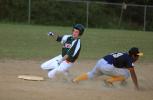 RON GOWER/TIMES NEWS Sean Green of the Franklin Hurricanes easily beats the throw while stealing second base against Lower Nazareth Township. Franklin whipped Lower Nazareth, 22-3.