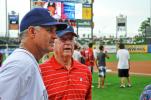 MIKE FEIFEL/TIMES NEWS Hall of Famers Ryne Sandberg (left) and Pat Gillick chat before Tuesday night's IronPigs game at Coca-Cola Park. Gillick, who was inducted into the Baseball Hall this past weekend, threw out the ceremonial first pitch.