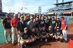 MIKE FEIFEL/TIMES NEWS Philadephia Phillies catcher and Northampton native Brian Schneider (far right) greets the Lehigh Valley Carpenter Cup team at Citizens Bank Park prior to last night's game against the San Francisco Giants.