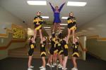 CHRIS PARKER/TIMES NEWS Members of the Panther Valley High School varsity cheerleading squad are, front from left: Abby Yusella and Rylie Krapf, holding Cheyenne Frye aloft; center: Kayla Reese, Sarah Marouchoc and Claudia Smith, holding Kiley…