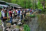 VICTOR IZZO/SPECIAL TO THE TIMES NEWS  Students, aides, and volunteer helpers line the stream under beautiful skies during the 59th annual Germantown Grove Club Fishing Derby for Special Needs students from schools all over Carbon County.