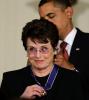 AP FILE PHOTO In this Aug. 12, 2009 file photo, President Barack Obama presents the 2009 Presidential Medal of Freedom to Billie Jean King, known for winning the famous "Battle of the Sexes" tennis match, and championing gender equality issues,…