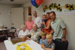 KATHY KUNKEL/TIMES NEWS  Walter Hill of Tamaqua reached the 100-year milestone on July 21, partying with friends and family, including, front, from left: wife Catherine, Walter, great-grandsons Kai and Cove; and back row: Judy and Stan Holloway,…
