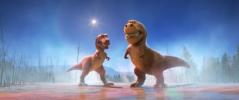 This image released by Pixar-Disney shows characters Ramsey, voiced by Anna Paquin, left, and Nash, voiced by A.J. Buckley, in a scene from "The Good Dinosaur." The animated movie opened in U.S. theaters on Nov. 25. PIXAR-DISNEY VIA AP