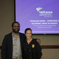 Dr. Cyril Kuriakose, who spoke on hyperkalemia, with Education Director Kate Dorminy