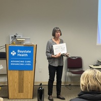 Kathy McCarraher explains the QR code for evaluations and contact hours